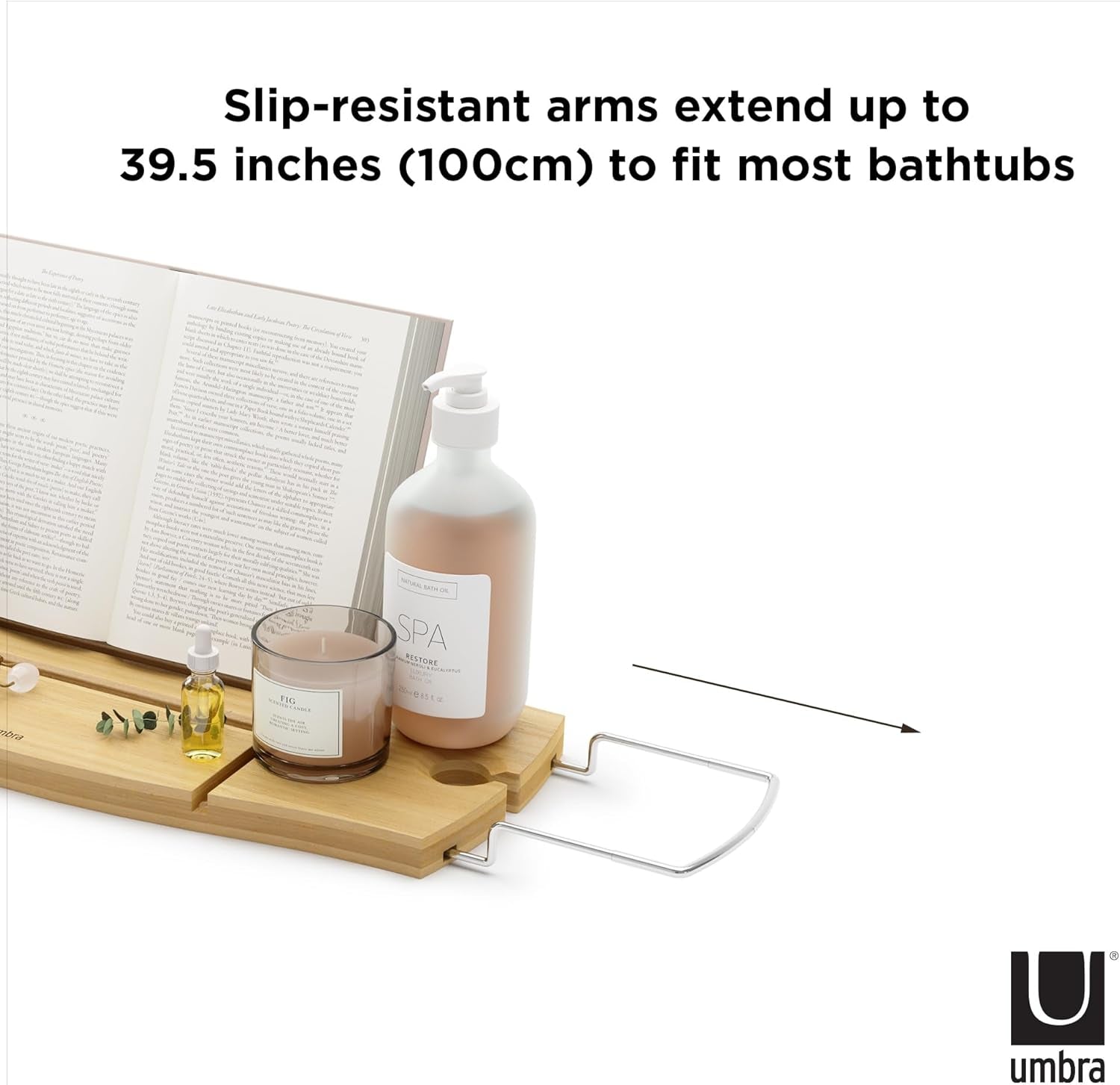 Aquala Extendable Bamboo Bath Caddy, Natural