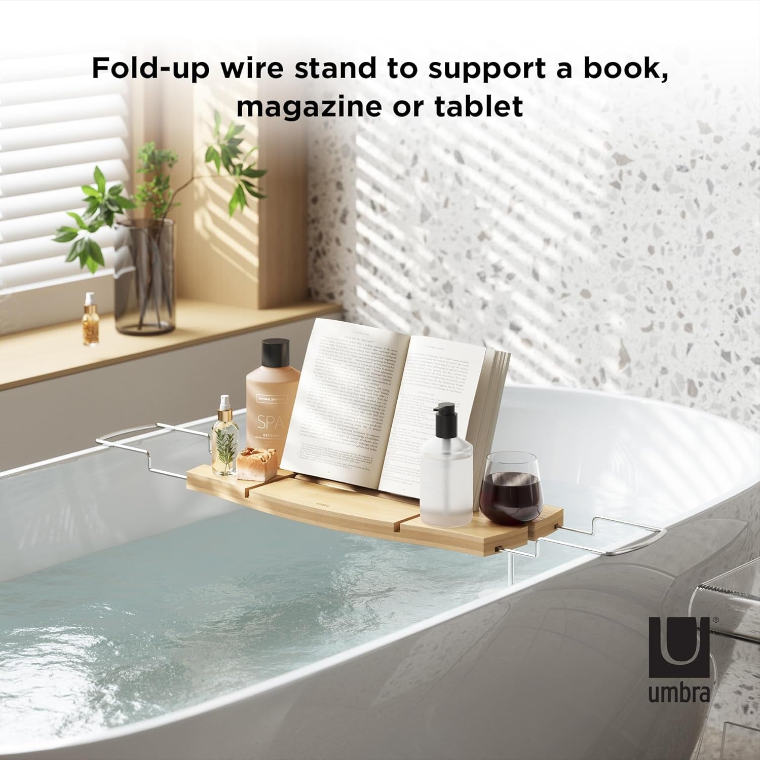Aquala Extendable Bamboo Bath Caddy, Natural