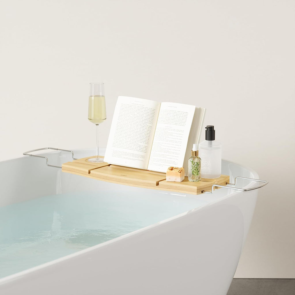 Aquala Extendable Bamboo Bath Caddy, Natural