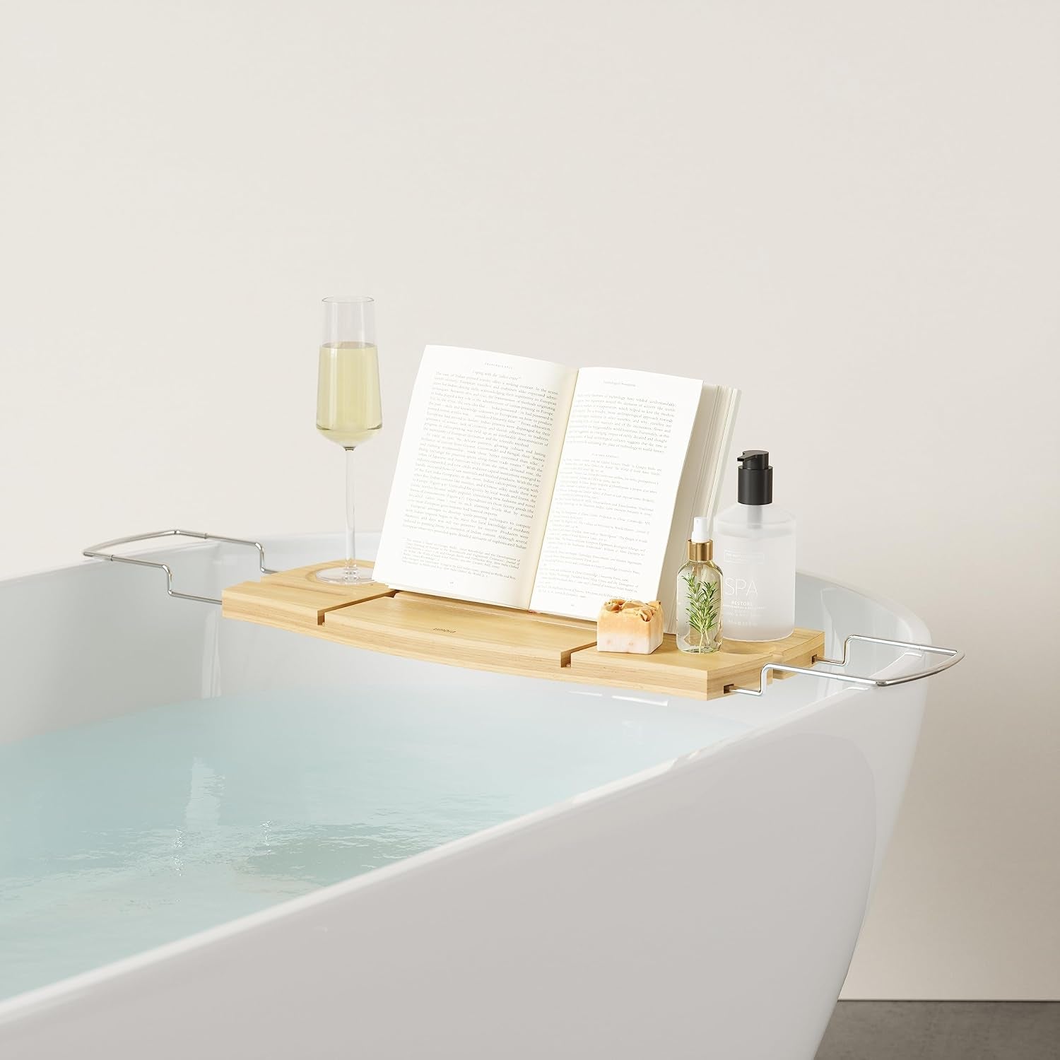 Aquala Extendable Bamboo Bath Caddy, Natural