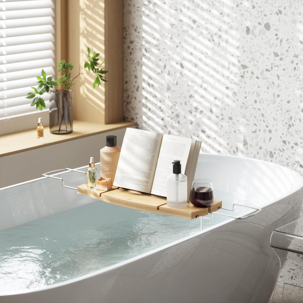 Aquala Extendable Bamboo Bath Caddy, Natural