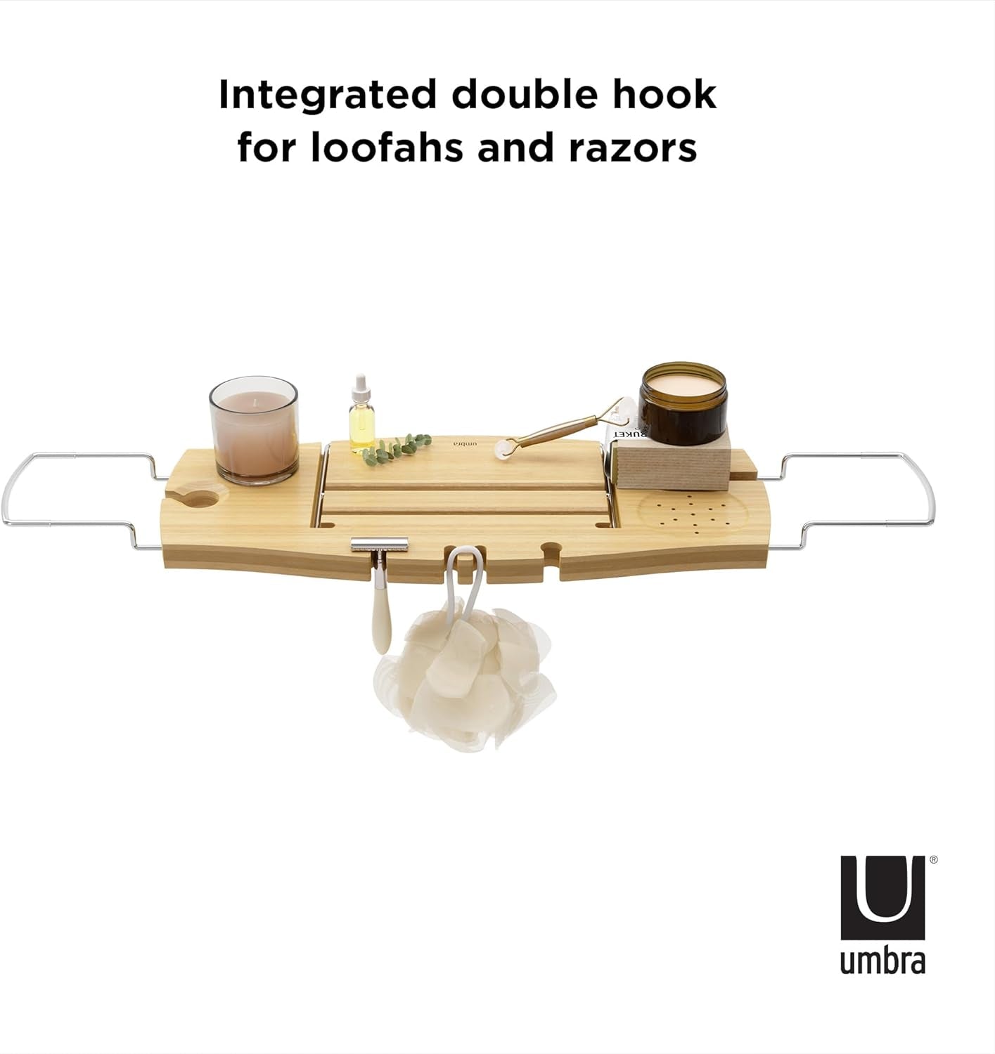 Aquala Extendable Bamboo Bath Caddy, Natural